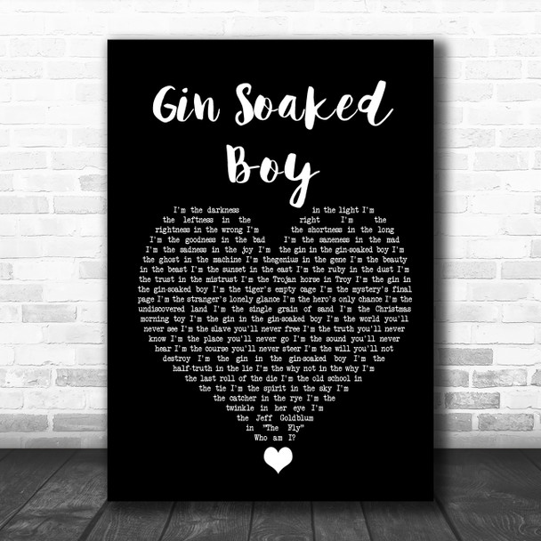 The Divine Comedy Gin Soaked Boy Black Heart Song Lyric Quote Music Print