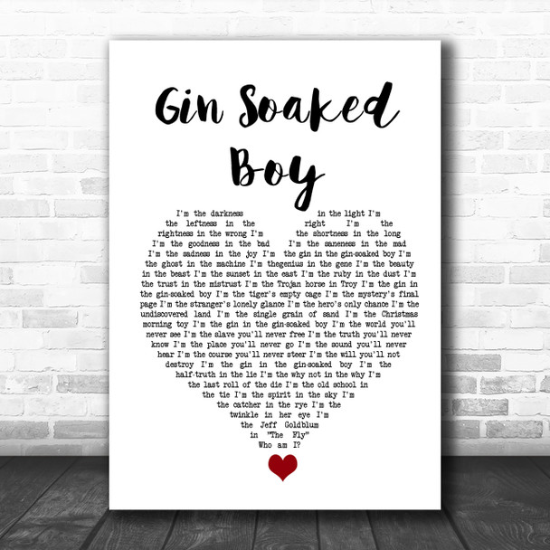 The Divine Comedy Gin Soaked Boy White Heart Song Lyric Quote Music Print