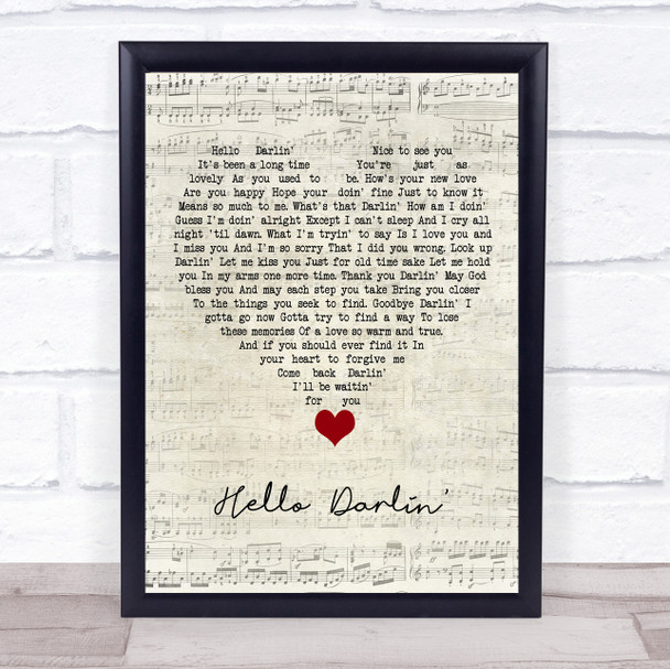 Daniel O'Donnell Hello Darlin' Script Heart Song Lyric Quote Music Print