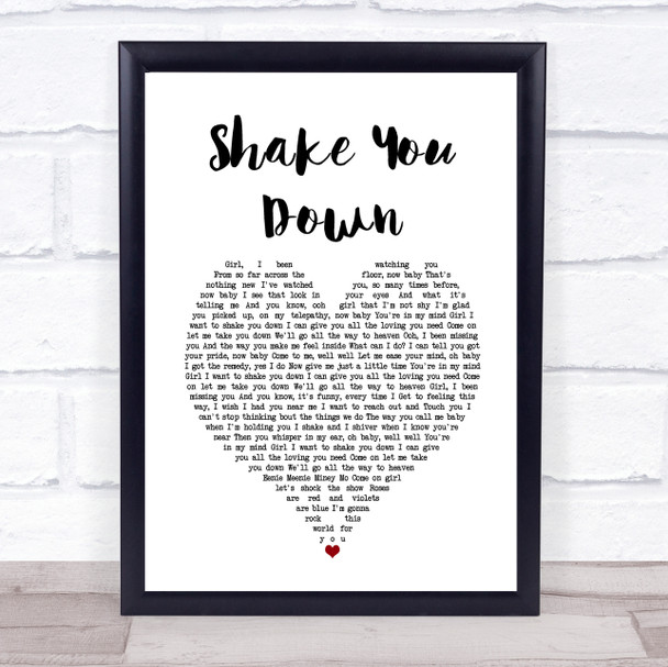 Gregory Abbott Shake You Down White Heart Song Lyric Quote Music Print