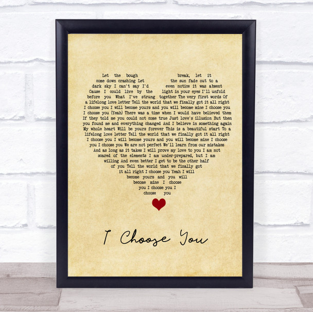 Sara Bareilles I Choose You Vintage Heart Song Lyric Quote Music Print