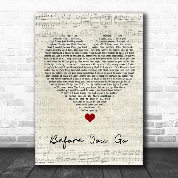 Lewis Capaldi Before You Go Script Heart Song Lyric Quote Music Print