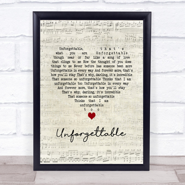 Nat King Cole Unforgettable Script Heart Song Lyric Quote Music Print