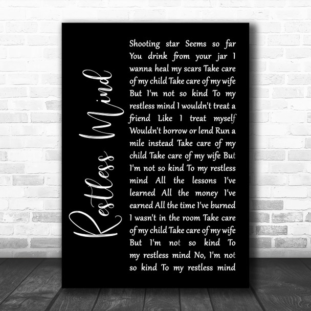 Stereophonics Restless Mind Black Script Song Lyric Quote Music Print