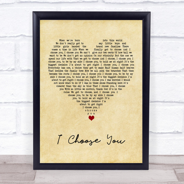 Andy Grammer I Choose You Vintage Heart Song Lyric Quote Music Print