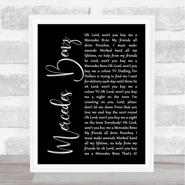 Janis Joplin Mercedes Benz Black Script Song Lyric Quote Music Print