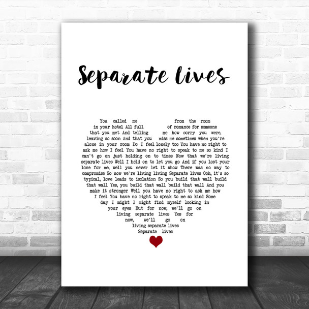 Phil Collins Separate Lives White Heart Song Lyric Quote Music Print