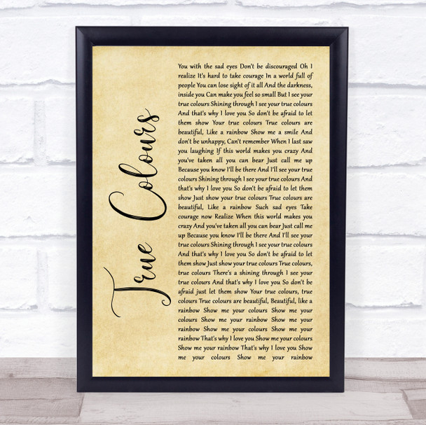 Phil Collins True Colours Rustic Script Song Lyric Quote Music Print