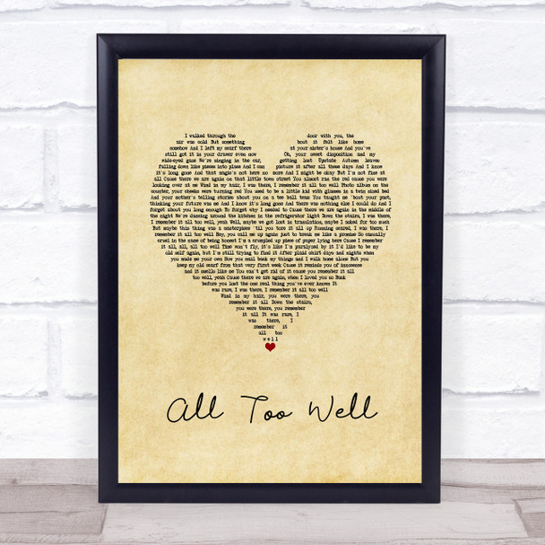 Taylor Swift All Too Well Vintage Heart Song Lyric Quote Music Print