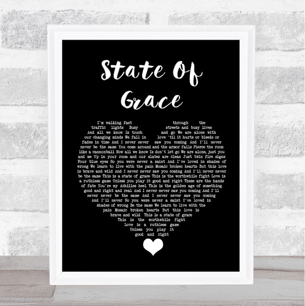 Taylor Swift State Of Grace Black Heart Song Lyric Quote Music Print