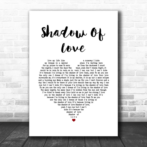 Celine Dion Shadow Of Love White Heart Song Lyric Quote Music Print