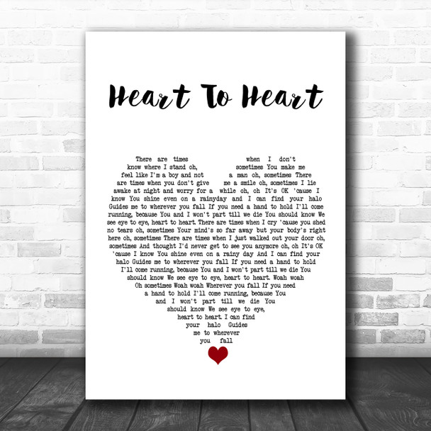 James Blunt Heart To Heart White Heart Song Lyric Quote Music Print