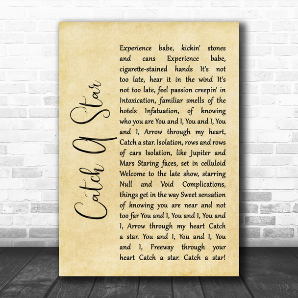 Men At Work Catch A Star Rustic Script Song Lyric Quote Music Print
