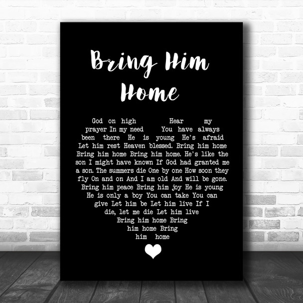Susan Boyle Bring Him Home Black Heart Song Lyric Quote Music Print