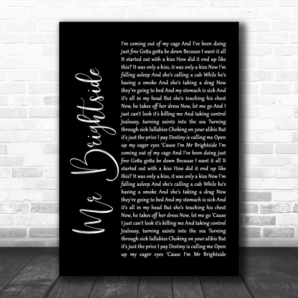 The Killers Mr Brightside Black Script Song Lyric Quote Music Print