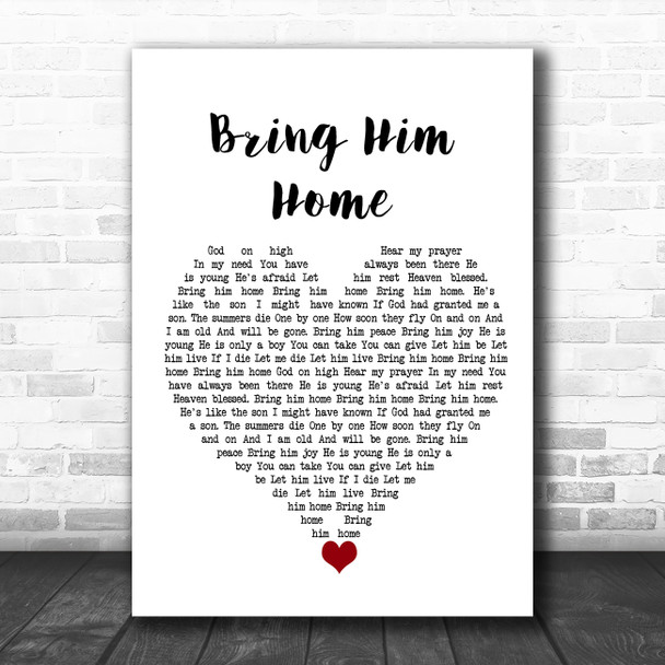 Alfie Boe Bring Him Home White Heart Song Lyric Quote Music Print