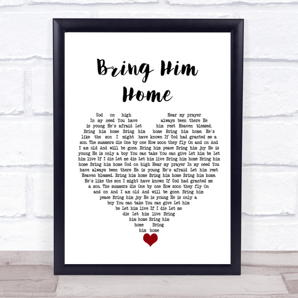 Alfie Boe Bring Him Home White Heart Song Lyric Quote Music Print