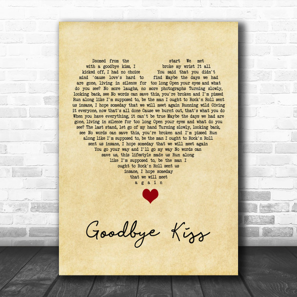 Kasabian Goodbye Kiss Vintage Heart Song Lyric Quote Music Print