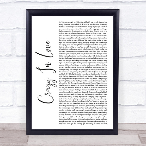 Beyonce Crazy In Love White Script Song Lyric Quote Music Print Beyonce Crazy In Love White Script Song Lyric Quote Music Print