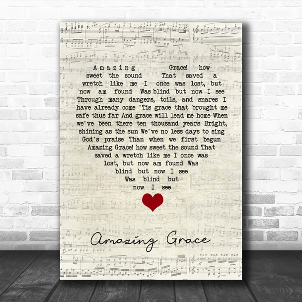 POONAM Amazing Grace Script Heart Song Lyric Quote Music Print