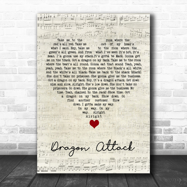 Queen Dragon Attack Script Heart Song Lyric Quote Music Print