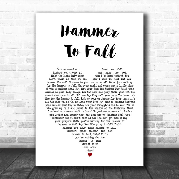 Queen Hammer To Fall White Heart Song Lyric Quote Music Print