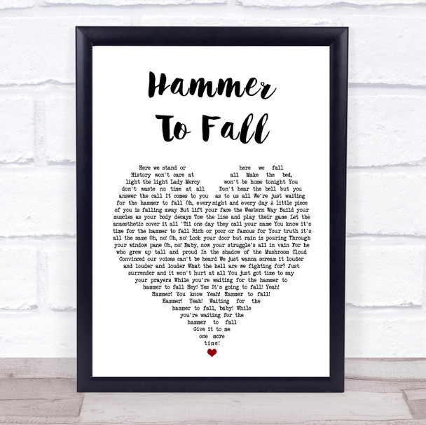 Queen Hammer To Fall White Heart Song Lyric Quote Music Print