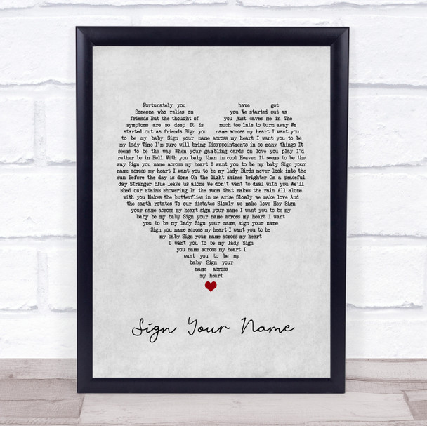 Terence Trent D'Arby Sign Your Name Grey Heart Song Lyric Quote Music Print