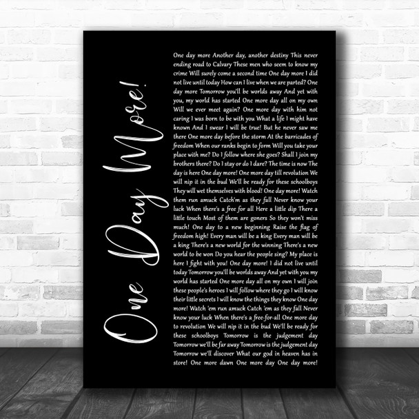 Les Miserables Cast One Day More Black Script Song Lyric Quote Music Print