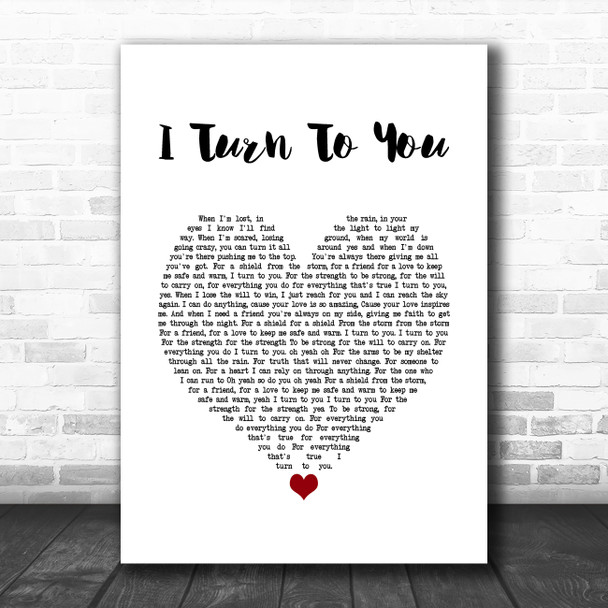 Christina Aguilera I Turn To You White Heart Song Lyric Quote Music Print