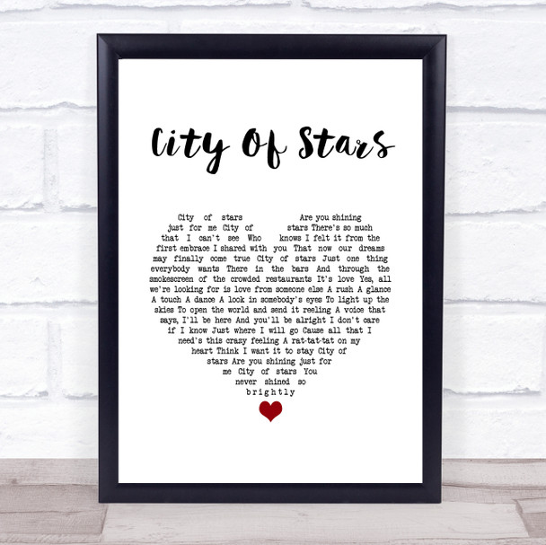 La La Land Cast City Of Stars White Heart Song Lyric Quote Music Print