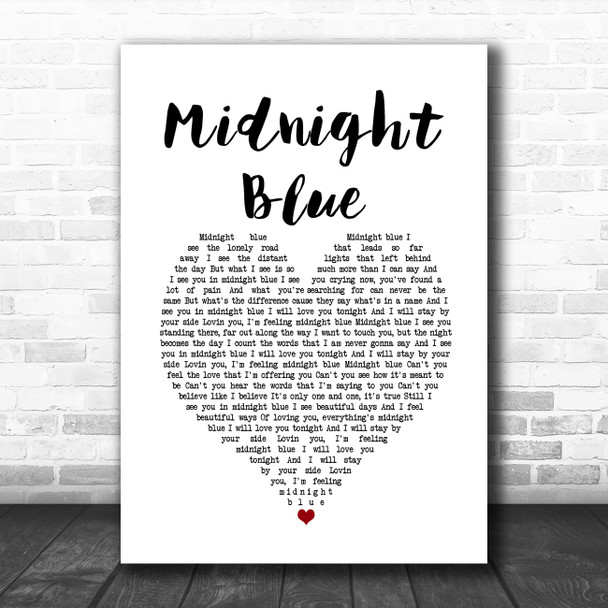 Kelly Groucutt Midnight Blue White Heart Song Lyric Quote Music Print