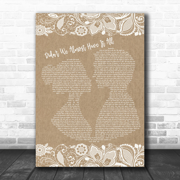 Whitney Houston Didn't We Almost Have It All Burlap & Lace Song Lyric Music Wall Art Print