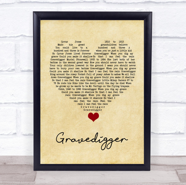 Dave Matthews Gravedigger Vintage Heart Song Lyric Quote Music Print