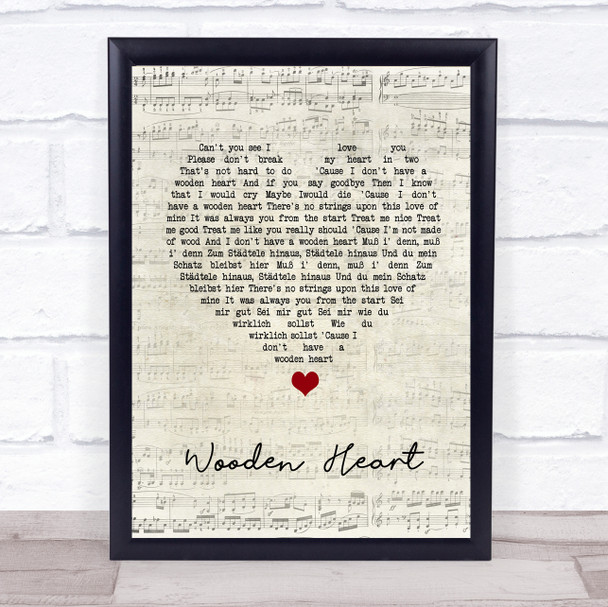 Elvis Presley Wooden Heart Script Heart Song Lyric Quote Music Print