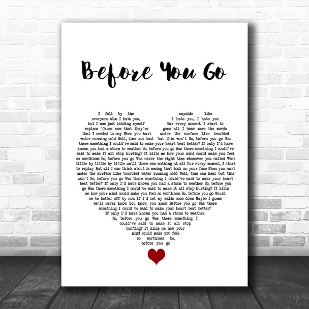 Lewis Capaldi Before You Go White Heart Song Lyric Quote Music Print