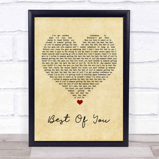 Foo Fighters Best Of You Vintage Heart Song Lyric Quote Music Print