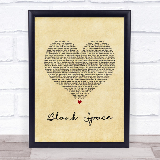 Taylor Swift Blank Space Vintage Heart Song Lyric Quote Music Print