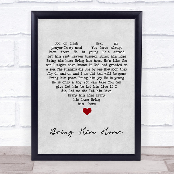 Susan Boyle Bring Him Home Grey Heart Song Lyric Quote Music Print