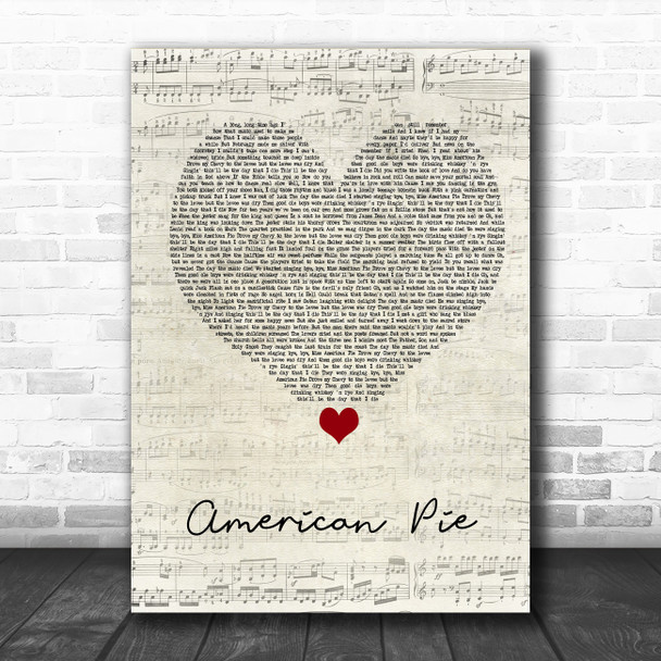 Don McLean American Pie Script Heart Song Lyric Quote Music Print