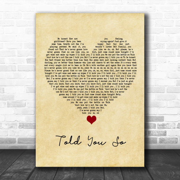 Little Mix Told You So Vintage Heart Song Lyric Quote Music Print