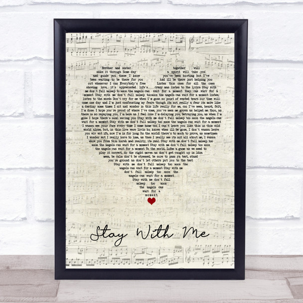 DJ Ironik Stay With Me Script Heart Song Lyric Quote Music Print