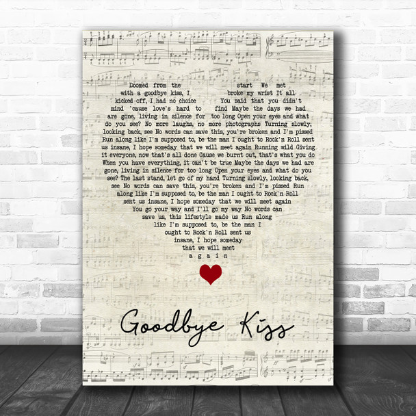 Kasabian Goodbye Kiss Script Heart Song Lyric Quote Music Print