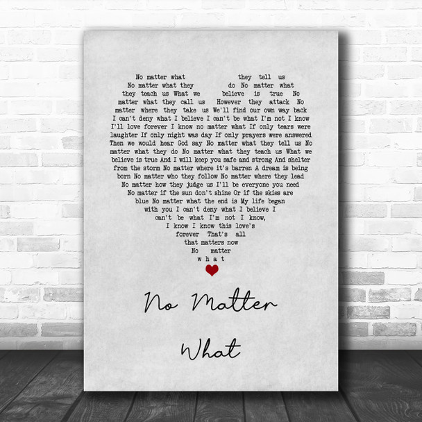 Boyzone No Matter What Grey Heart Song Lyric Quote Music Print