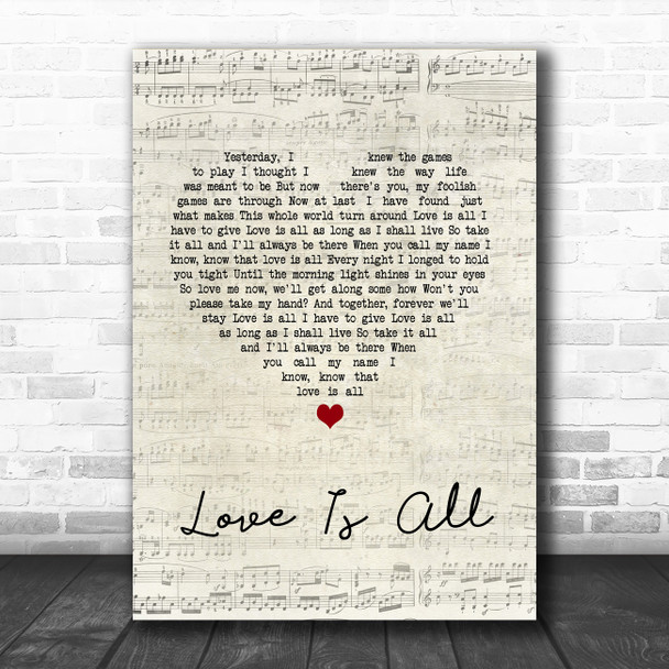 Engelbert Humperdinck Love Is All Script Heart Song Lyric Quote Music Print