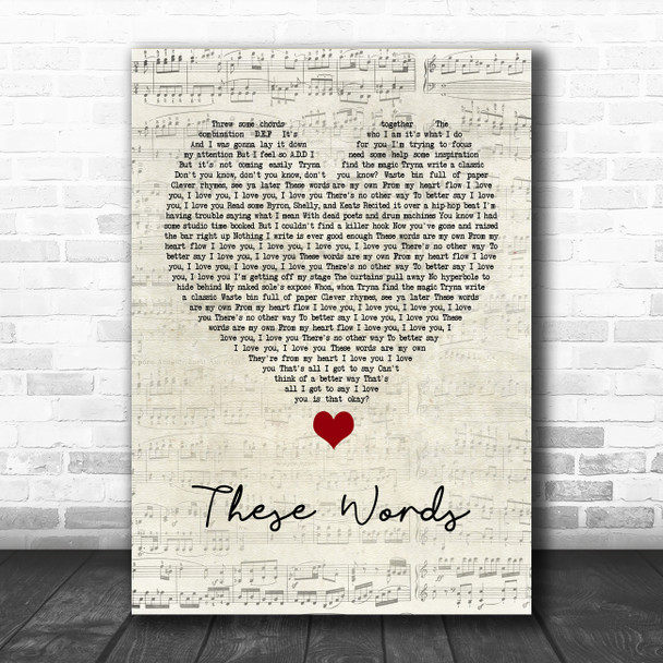 Natasha Bedingfield These Words Script Heart Song Lyric Quote Music Print