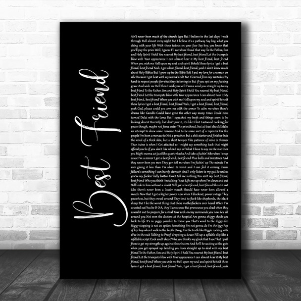 Yelawolf ft. Eminem Best Friend Black Script Song Lyric Quote Music Print