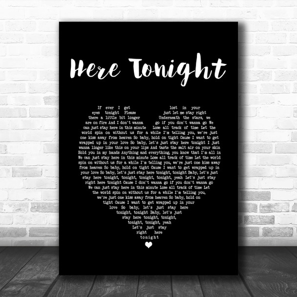 Brett Young Here Tonight Black Heart Song Lyric Quote Music Poster Print