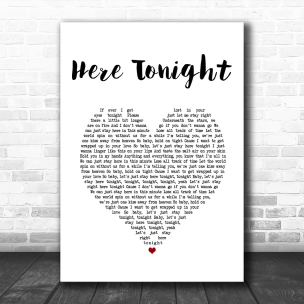 Brett Young Here Tonight White Heart Song Lyric Quote Music Poster Print