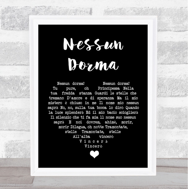 Luciano Pavarotti Nessun Dorma Black Heart Song Lyric Quote Music Print